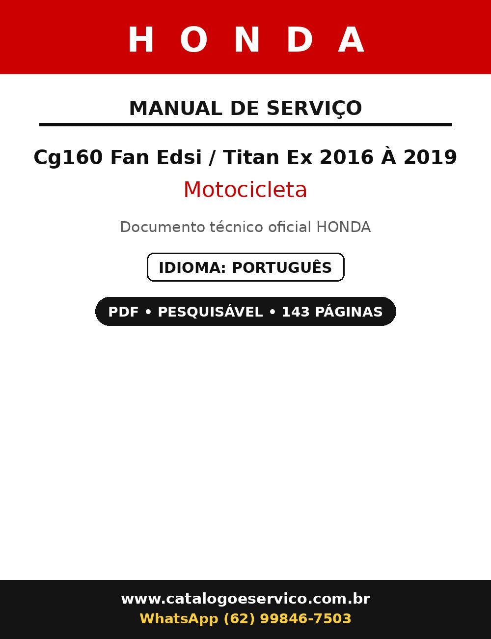 Manual De Serviços Cg160 Fan Edsi Titan Ex 2016 A 2019