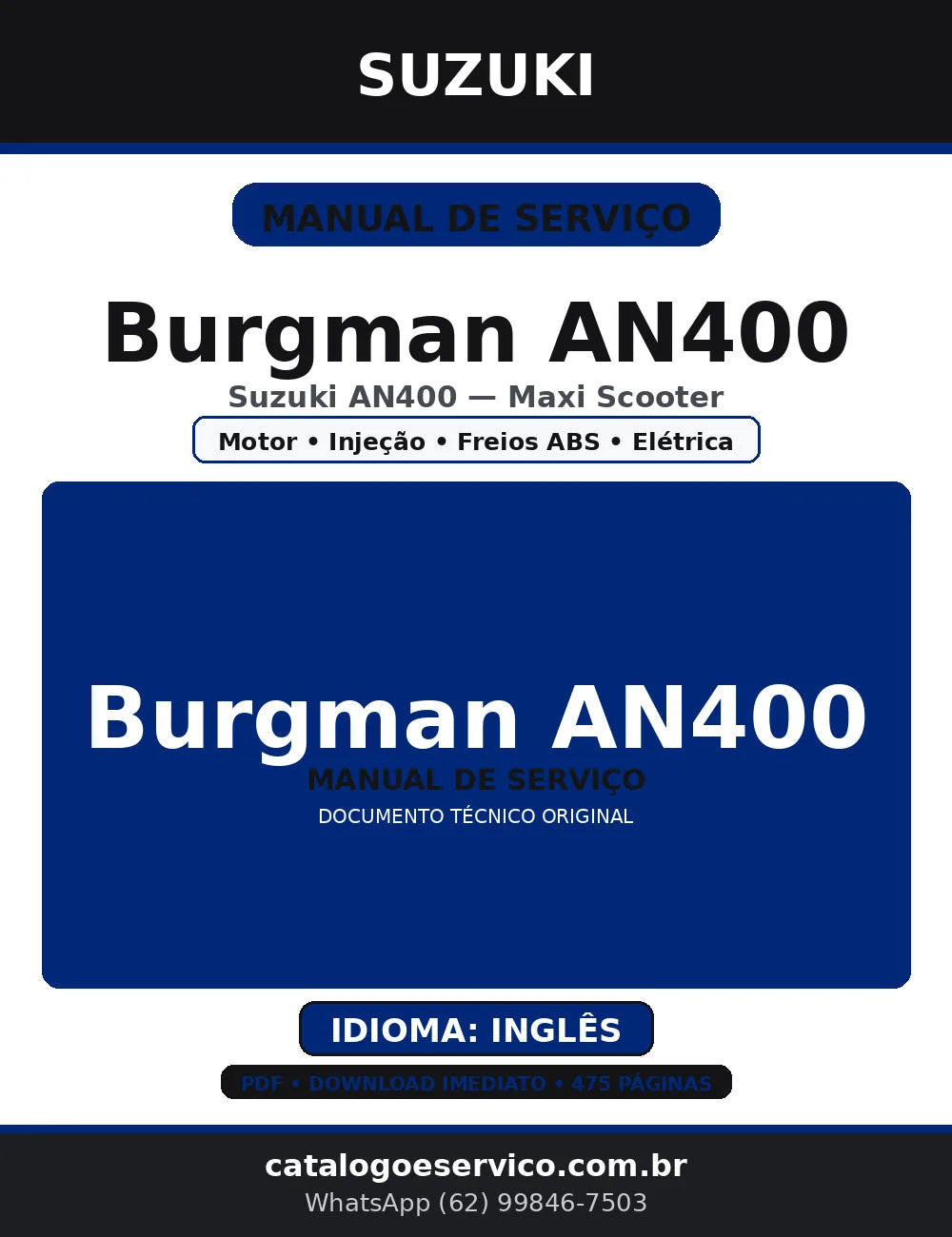 Manual de Serviço Suzuki Burgman AN400 — Oficina (PDF, Inglês) — capa