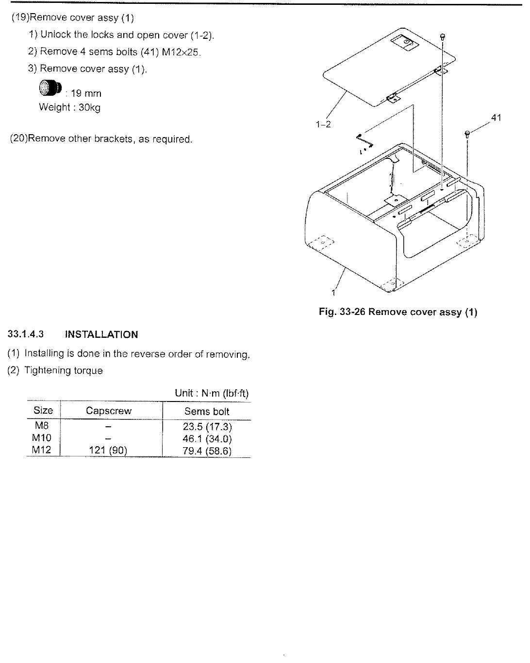 Procedimento de desmontagem ilustrado — Kobelco SK200-8 e SK210LC-8