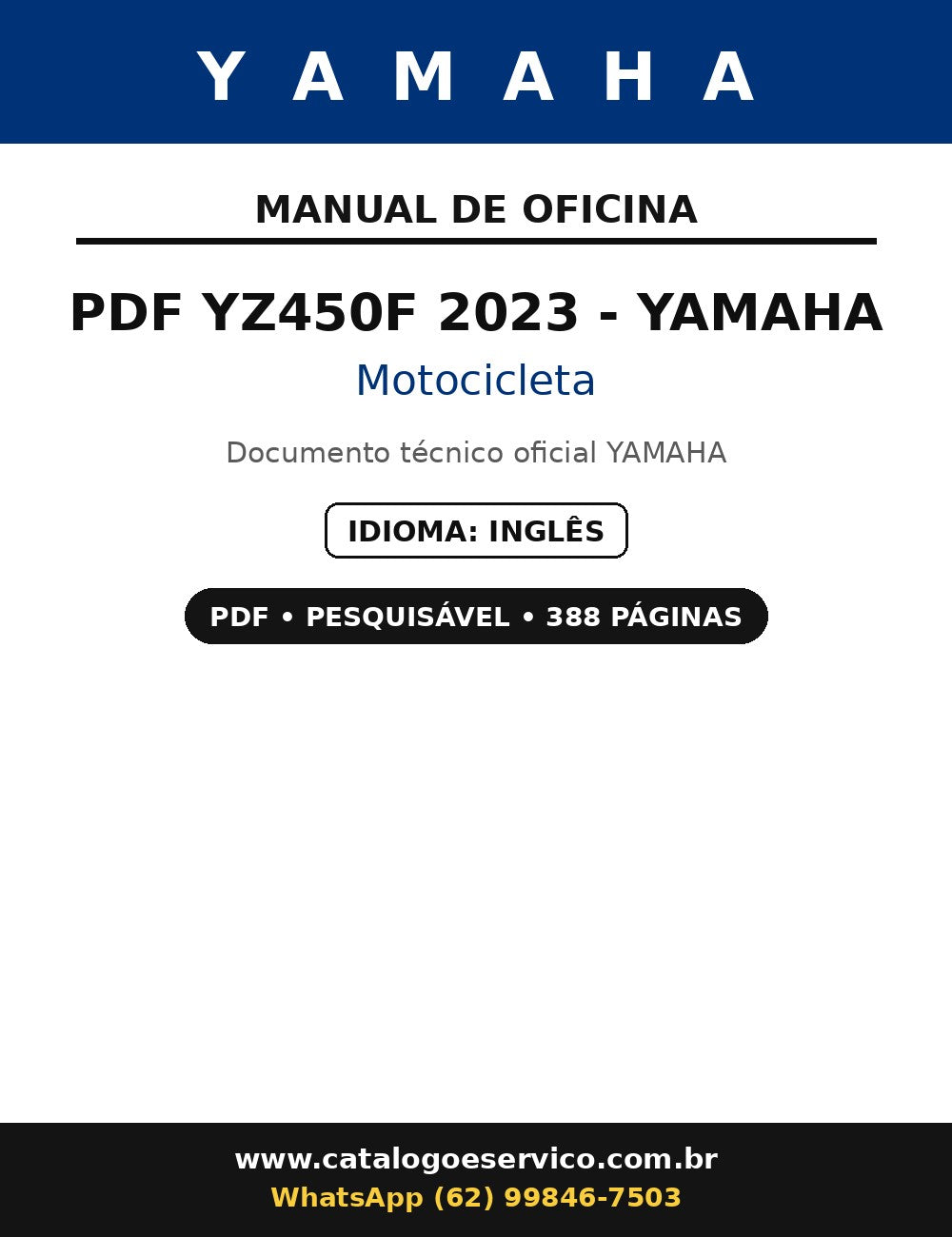 Manual De Serviços De Oficina Yz450f 2023 Yamaha