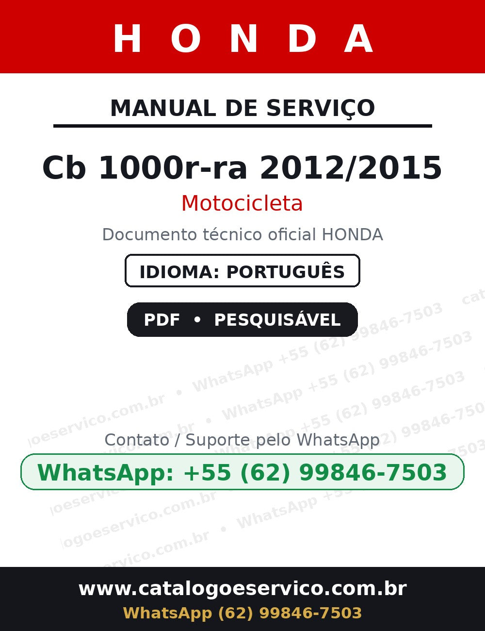 HONDA Cb 1000r-ra 2012/2015 — Manual de Serviço