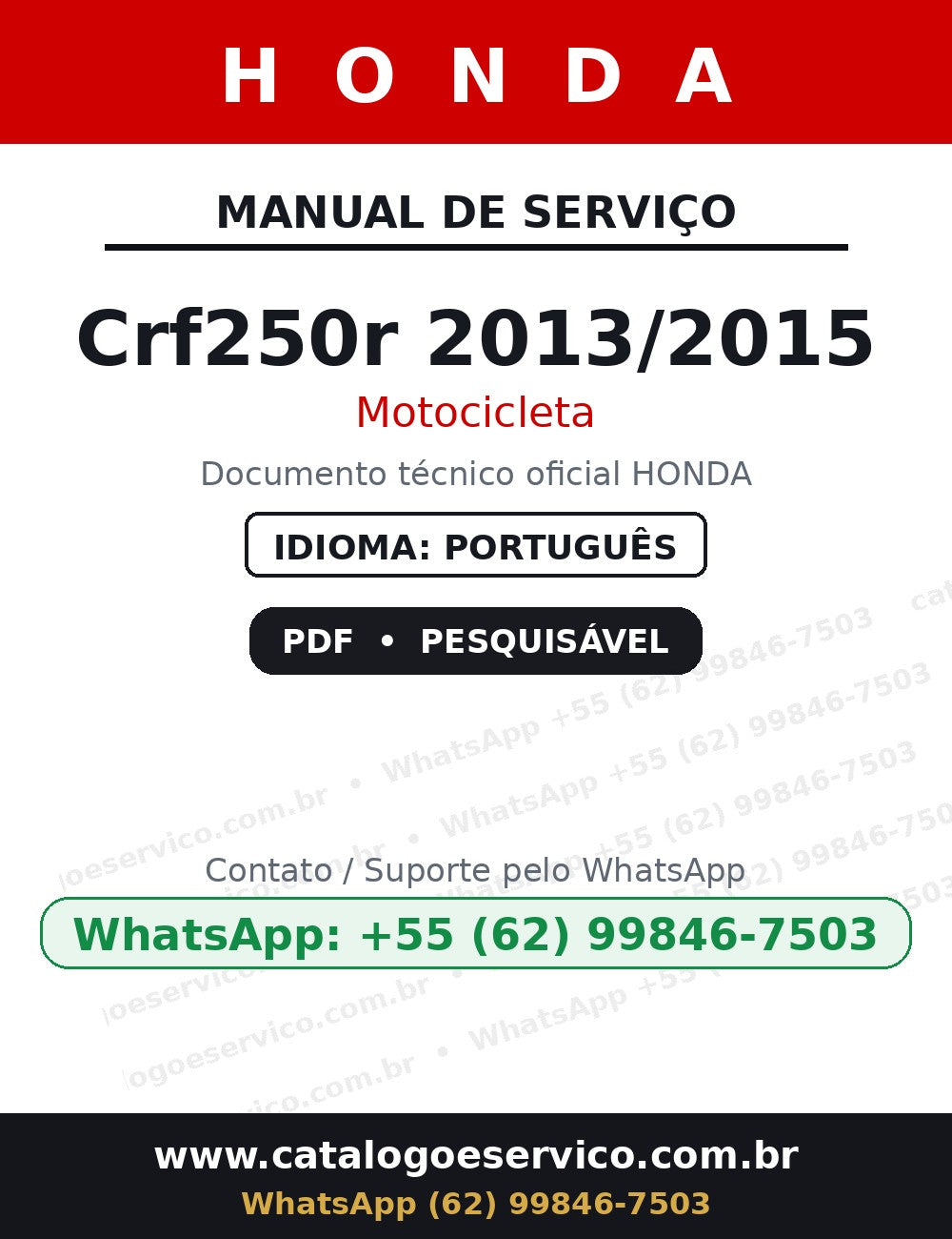 HONDA Crf250r 2013/2015 — Manual de Serviço