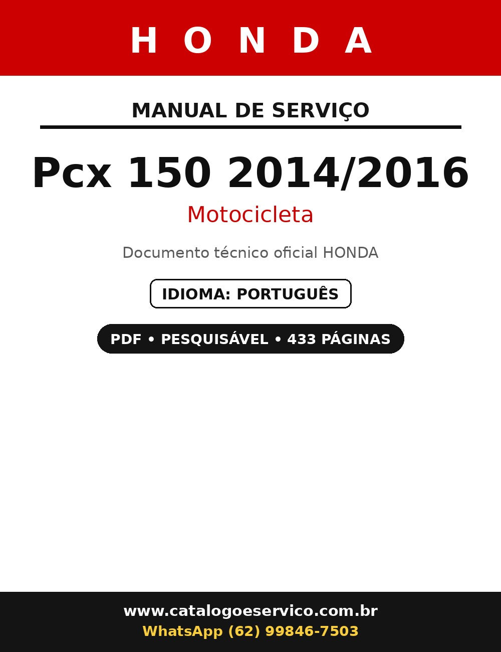 Manual De Serviços Honda Pcx 150 2014/2016