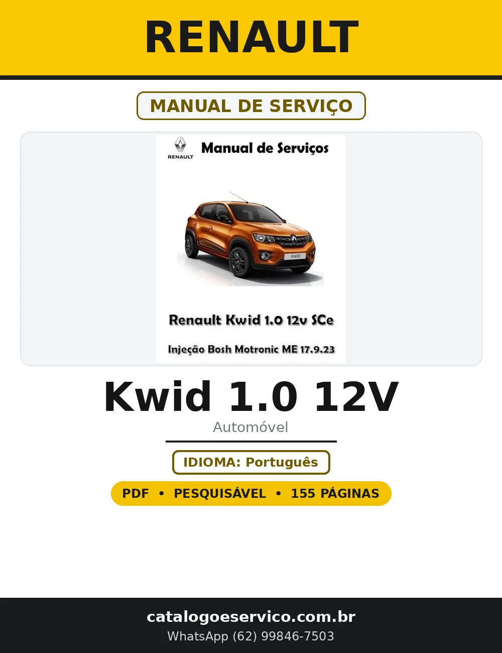 Capa do Manual de Serviço Renault Kwid 1.0 12V em PDF com 155 páginas