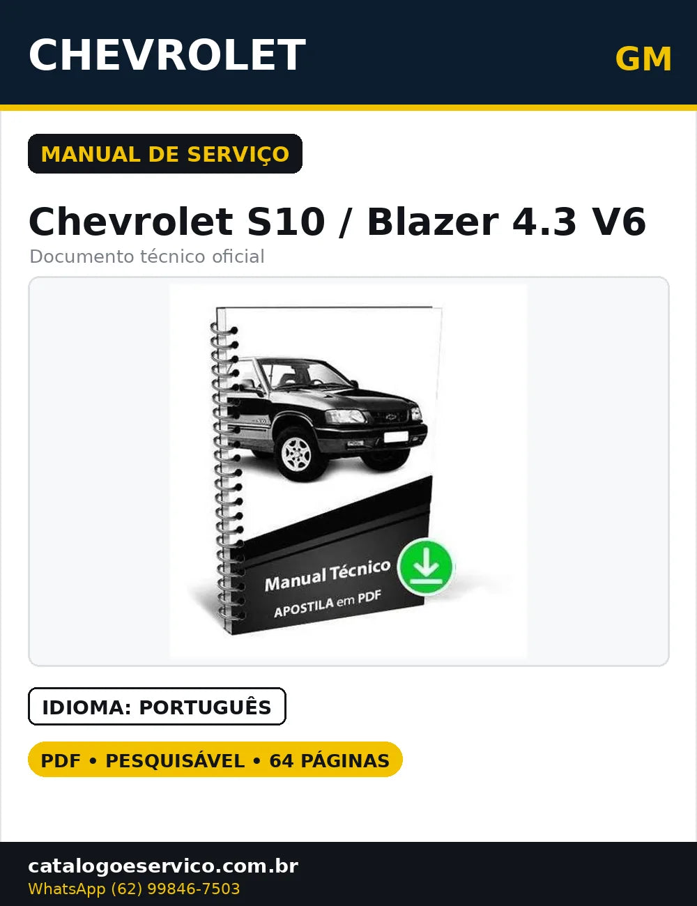 Manual De Serviços Reparação Chevrolet S10 Blazer 4.3 V6