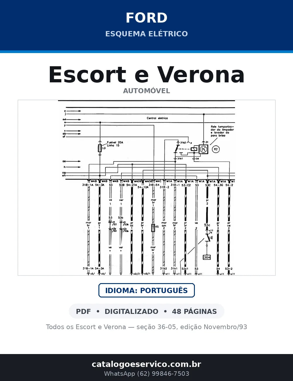 Capa do Esquema Elétrico Ford Escort e Verona em PDF — Todos os Escort e Verona — seção 36-05, edição Novembro/93