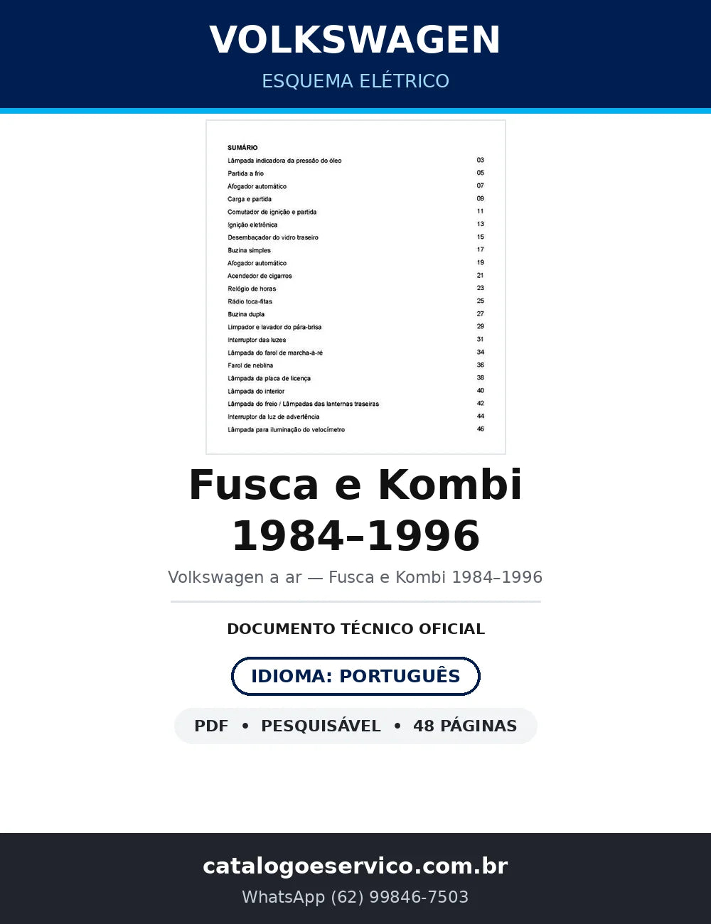 Esquema Elétrico Volkswagen Fusca e Kombi — 48 págs. — capa