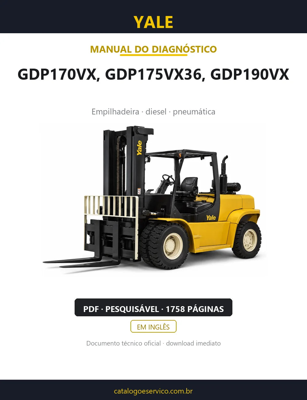 Capa do Manual de Diagnóstico Yale GDP170VX, GDP175VX36, GDP190VX — empilhadeira, 1758 páginas em PDF
