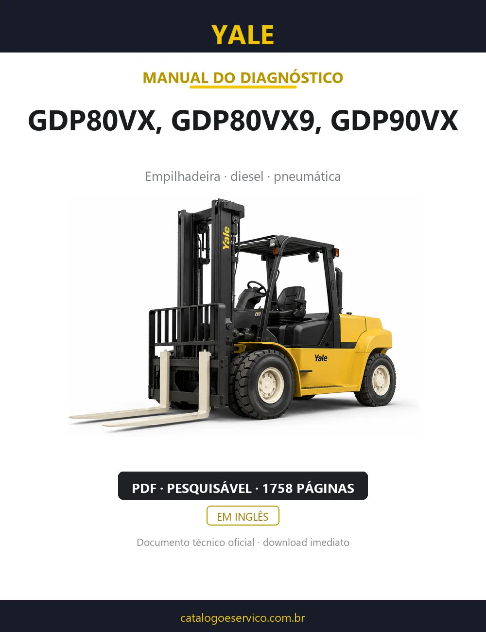 Capa do Manual de Diagnóstico Yale GDP80VX, GDP80VX9, GDP90VX — empilhadeira, 1758 páginas em PDF
