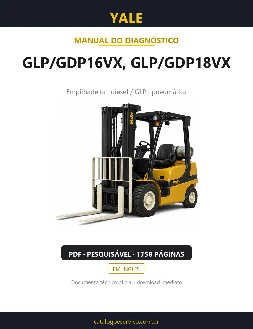 Capa do Manual de Diagnóstico Yale GLP/GDP16VX, GLP/GDP18VX — empilhadeira, 1758 páginas em PDF