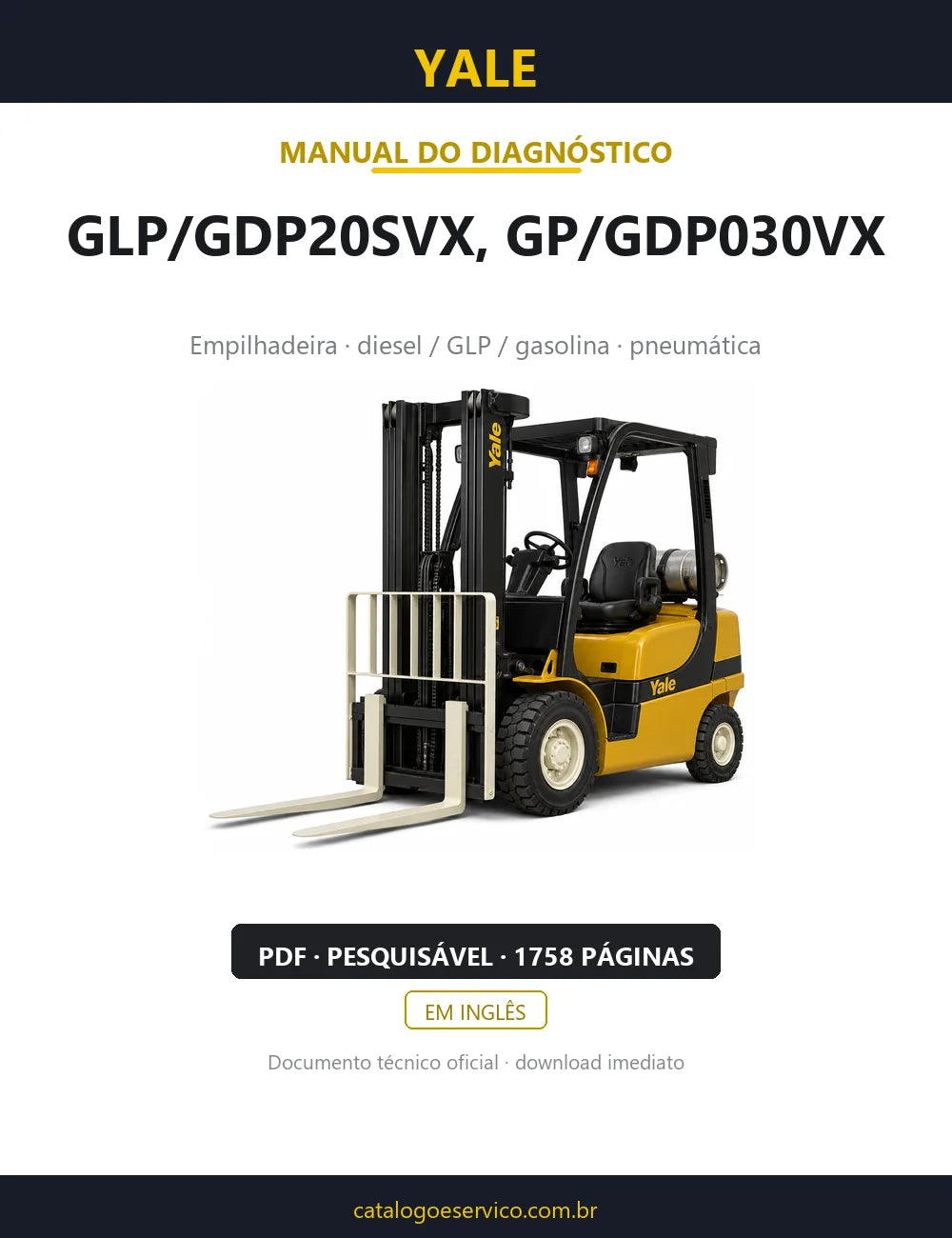 Capa do Manual de Diagnóstico Yale GLP/GDP20SVX, GP/GDP030VX — empilhadeira, 1758 páginas em PDF
