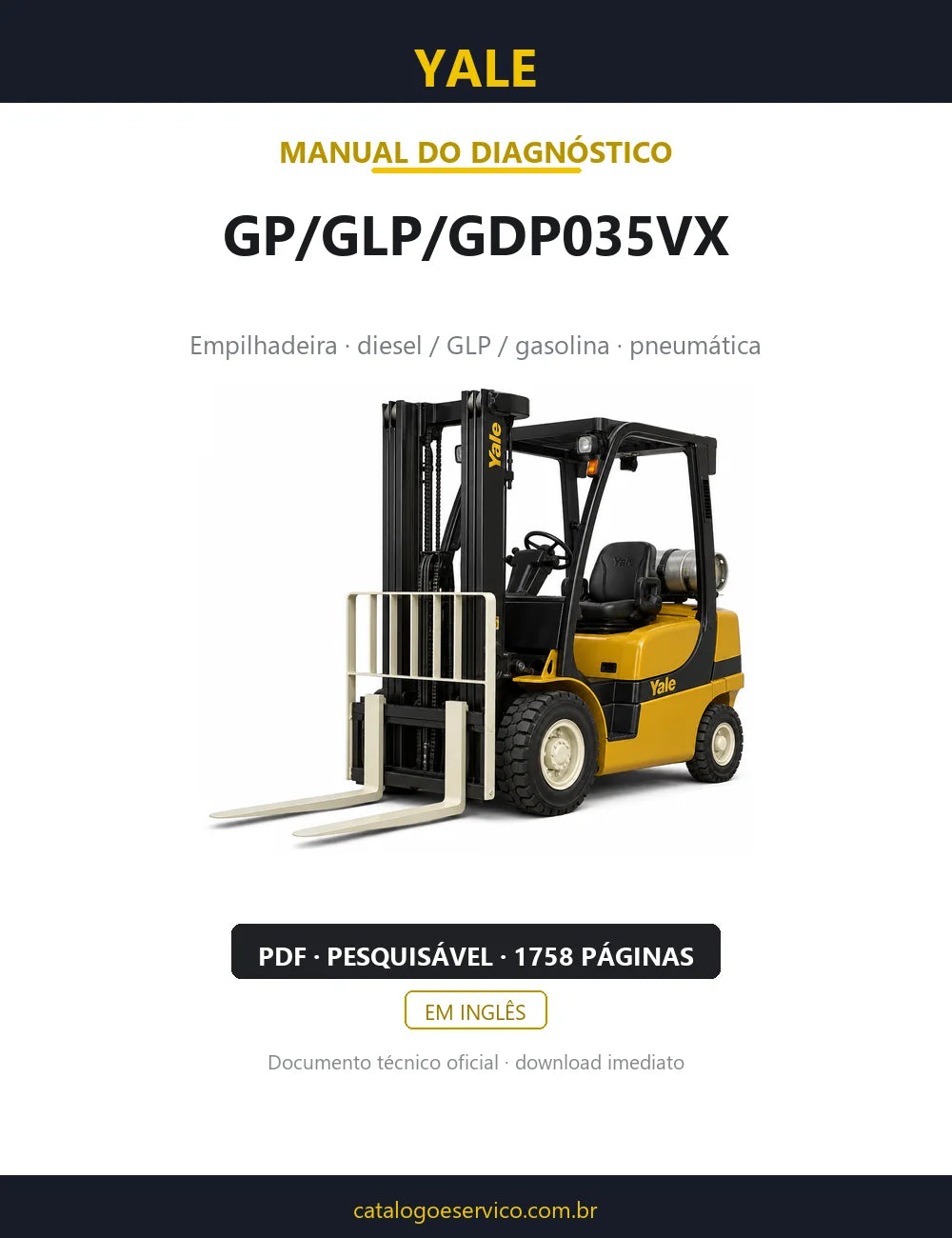 Capa do Manual de Diagnóstico Yale GP/GLP/GDP035VX — empilhadeira, 1758 páginas em PDF