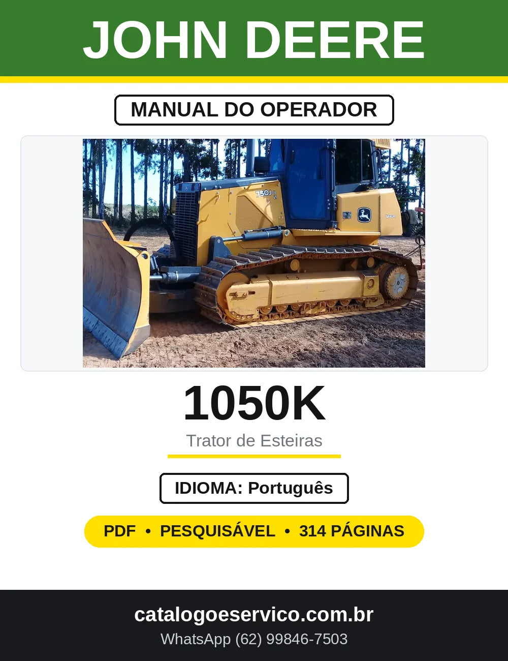 Manual do Operador John Deere 1050K Trator de Esteiras — capa