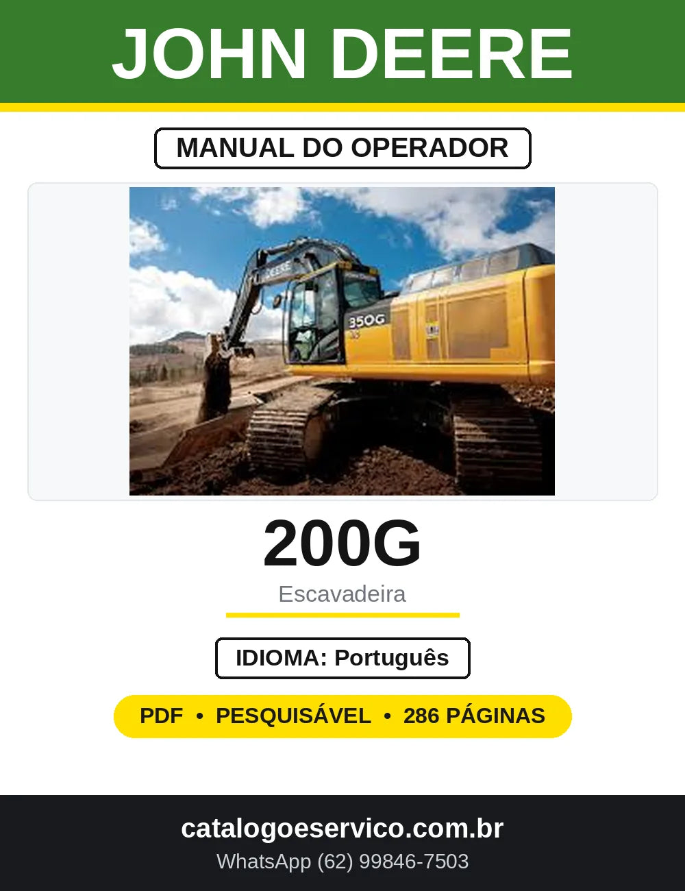 Manual do Operador John Deere 200G Escavadeira — capa