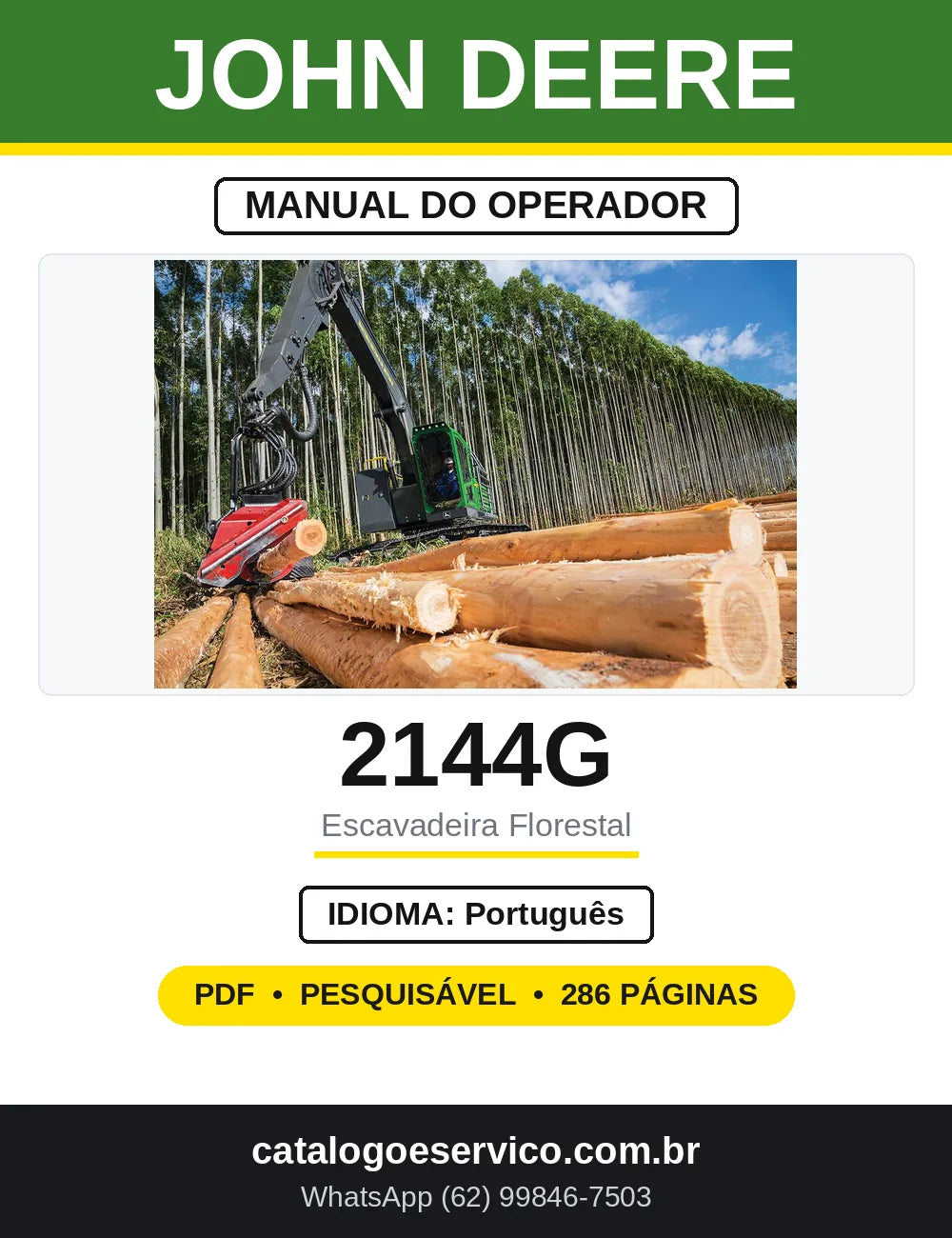 Manual do Operador John Deere 2144G Escavadeira Florestal — capa