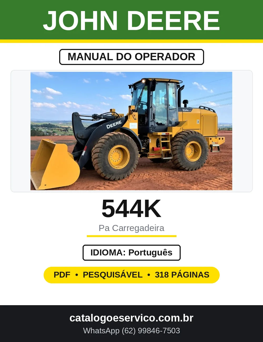 Manual do Operador John Deere 544K Pá Carregadeira — capa