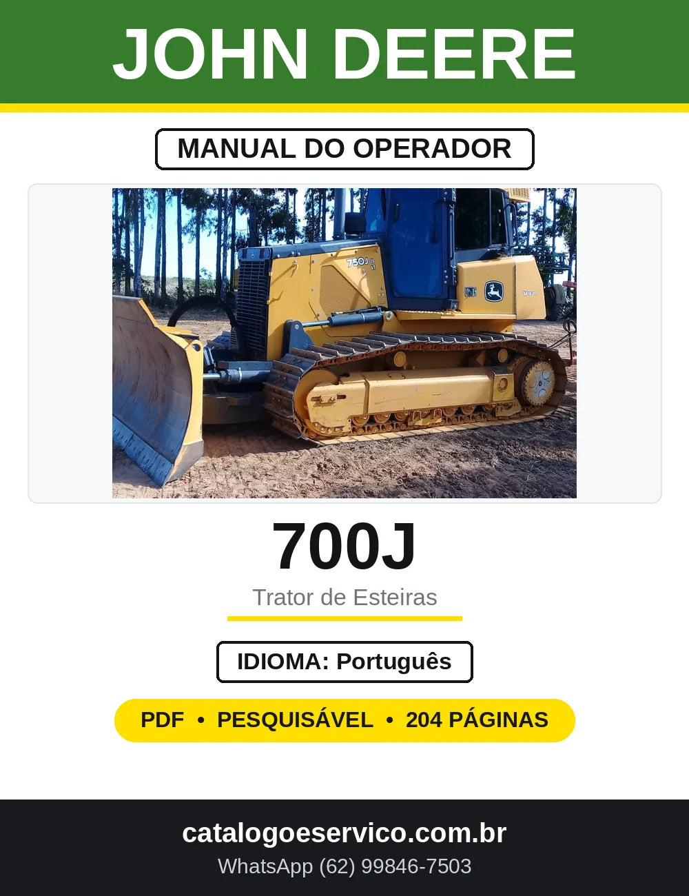 Manual do Operador John Deere 700J Trator de Esteiras — capa