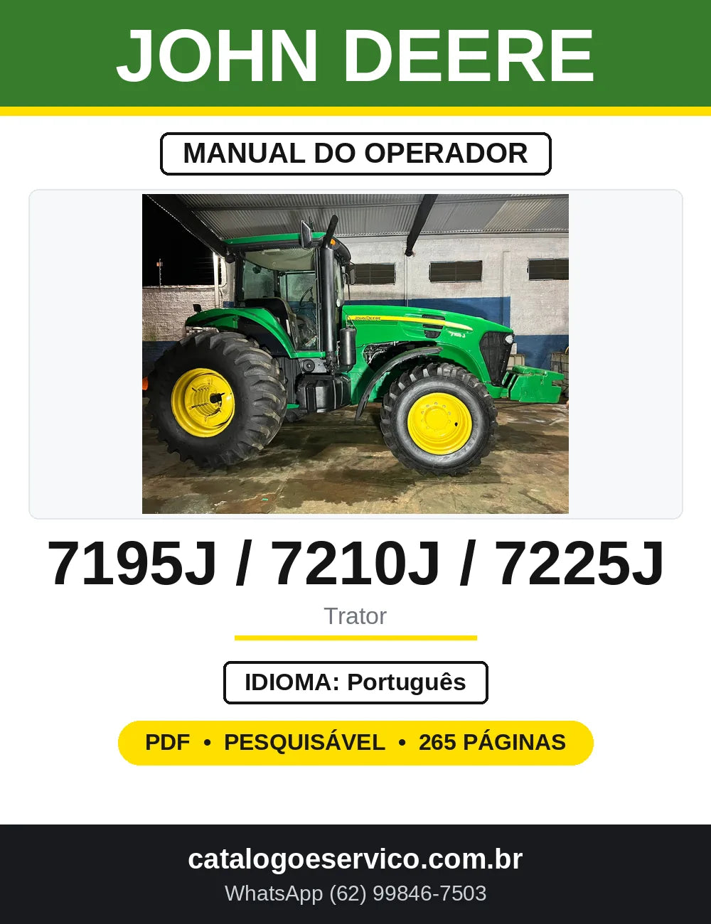 Manual do Operador John Deere 7195J 7210J 7225J Trator — capa