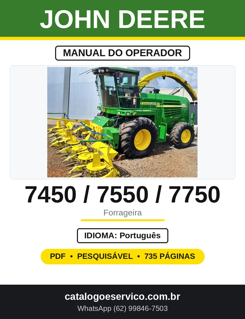 Manual do Operador John Deere 7450 7550 7750 Forrageira — capa