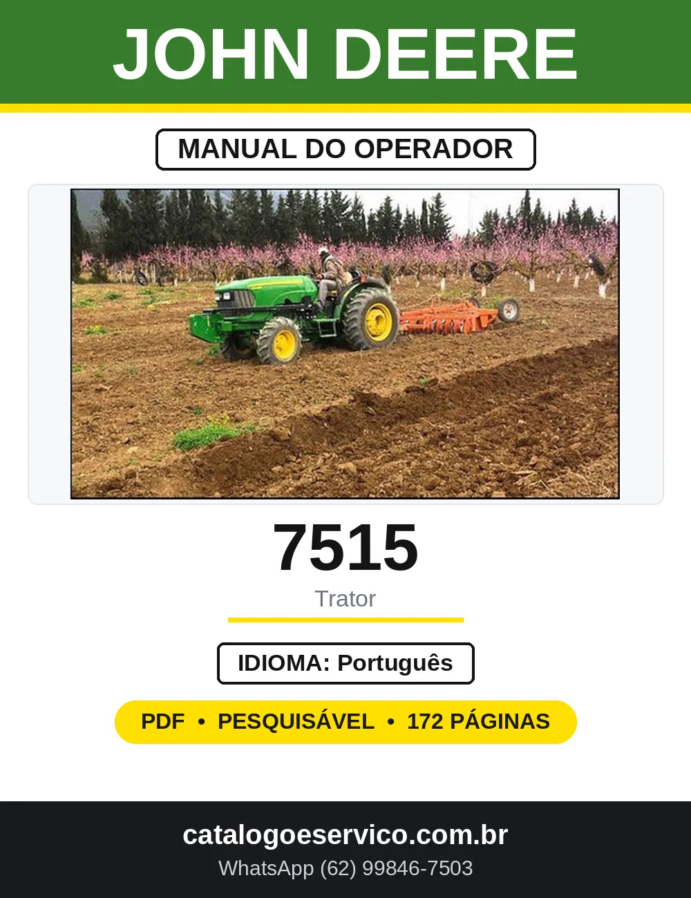 Manual do Operador John Deere 7515 Trator Agrícola — capa