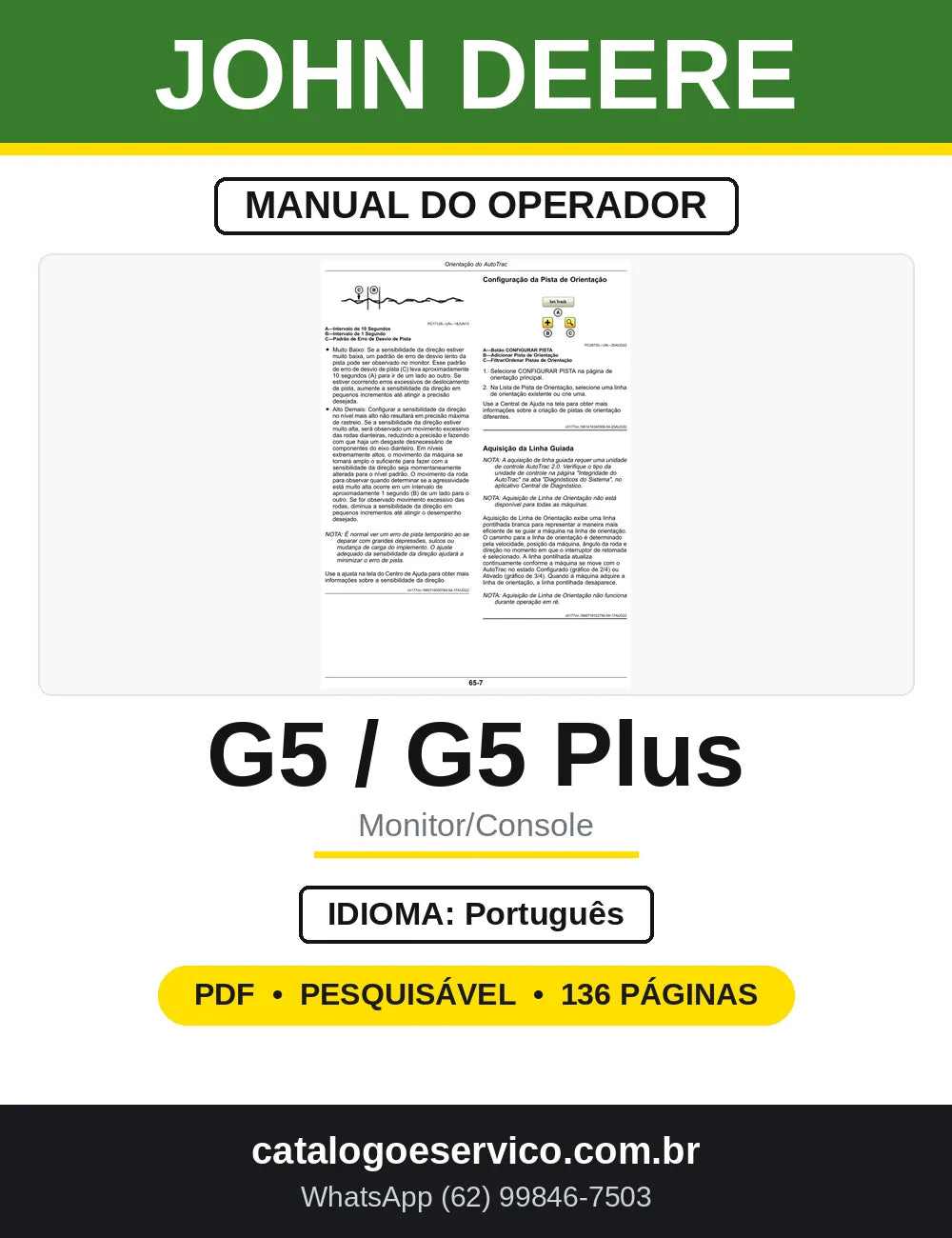 Manual do Operador John Deere Monitor G5 e G5 Plus — capa