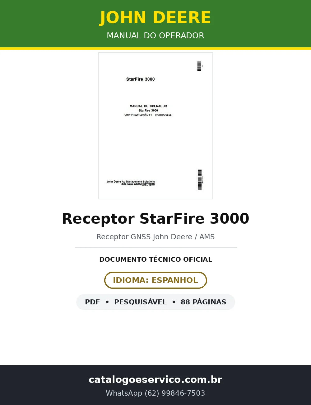 Manual do Operador John Deere Receptor StarFire 3000 (Espanhol) — 88 págs. — capa