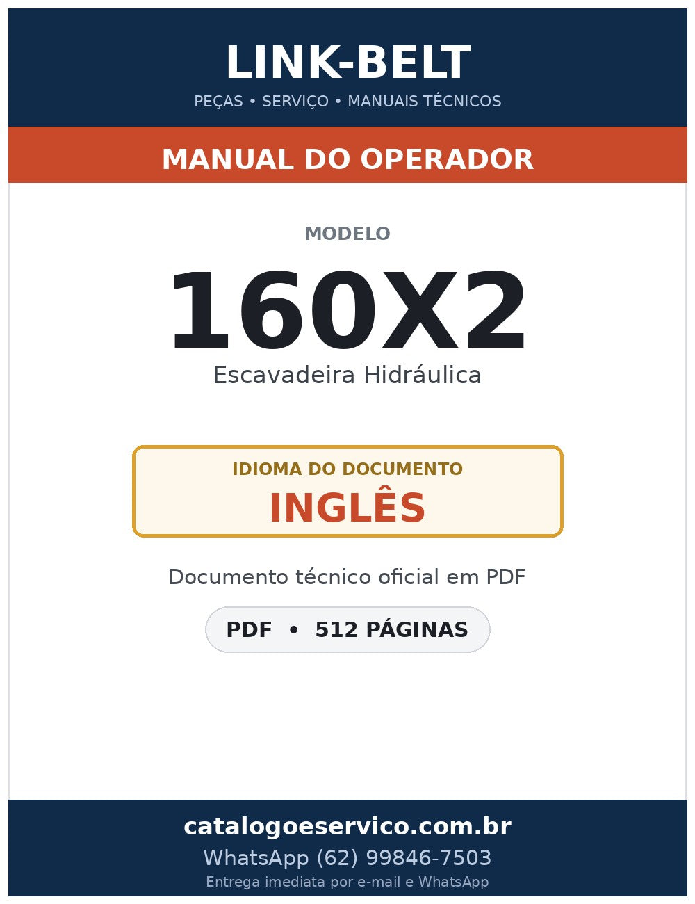 Manual do Operador Link-Belt 160X2 Escavadeira Hidráulica