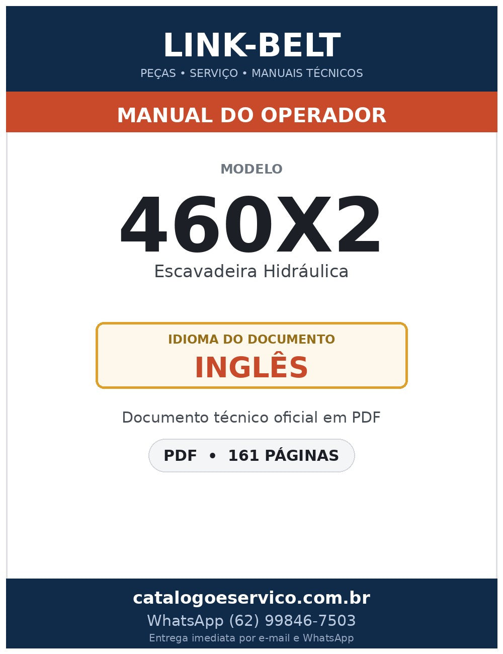 Manual do Operador Link-Belt 460X2 Escavadeira Hidráulica