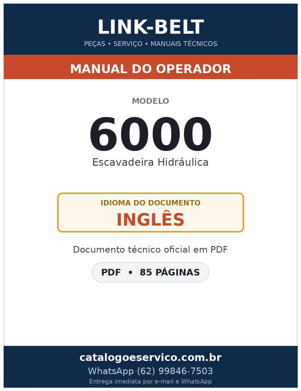 Manual do Operador Link-Belt 6000 Escavadeira Hidráulica