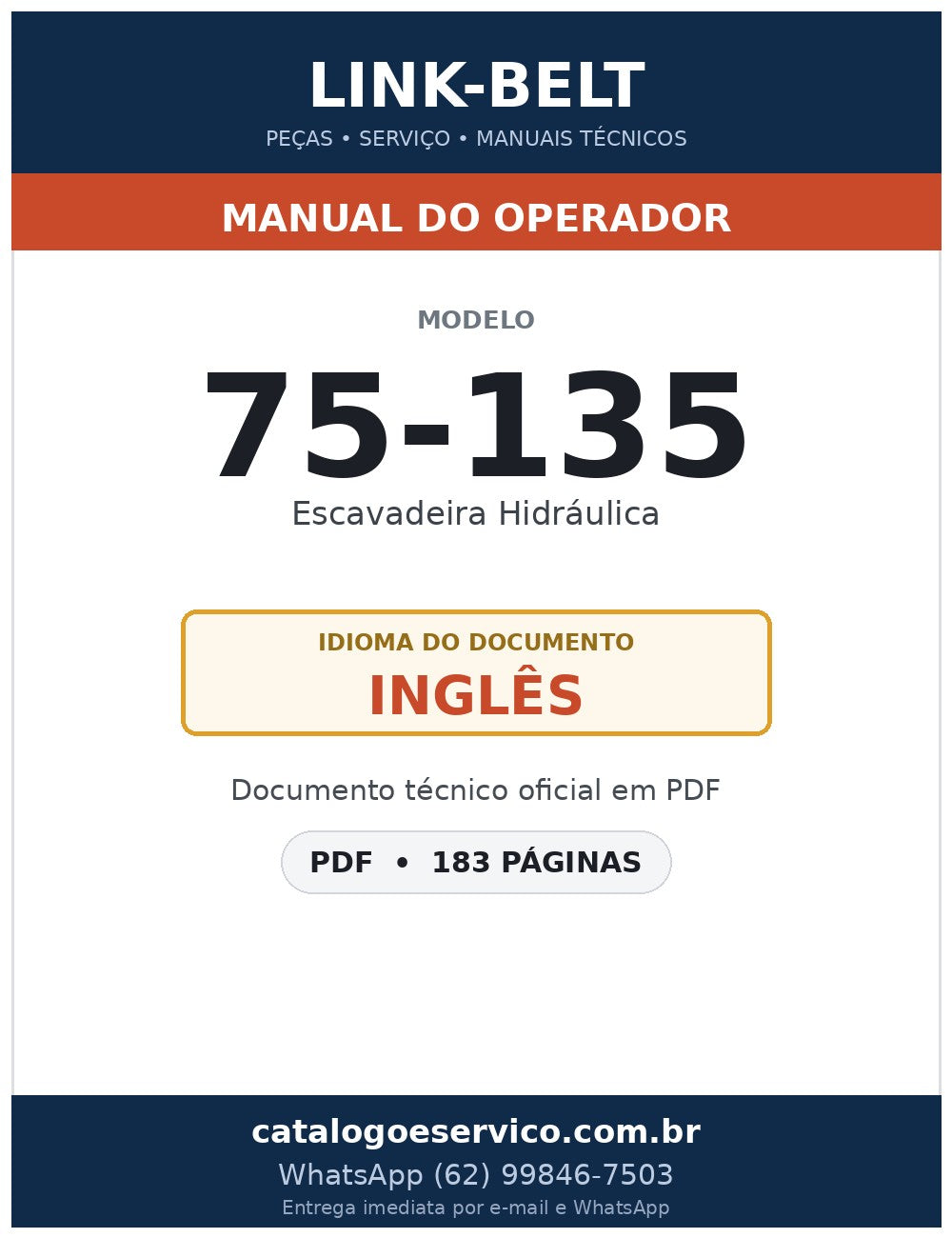 Manual do Operador Link-Belt 75-135 Escavadeira Hidráulica