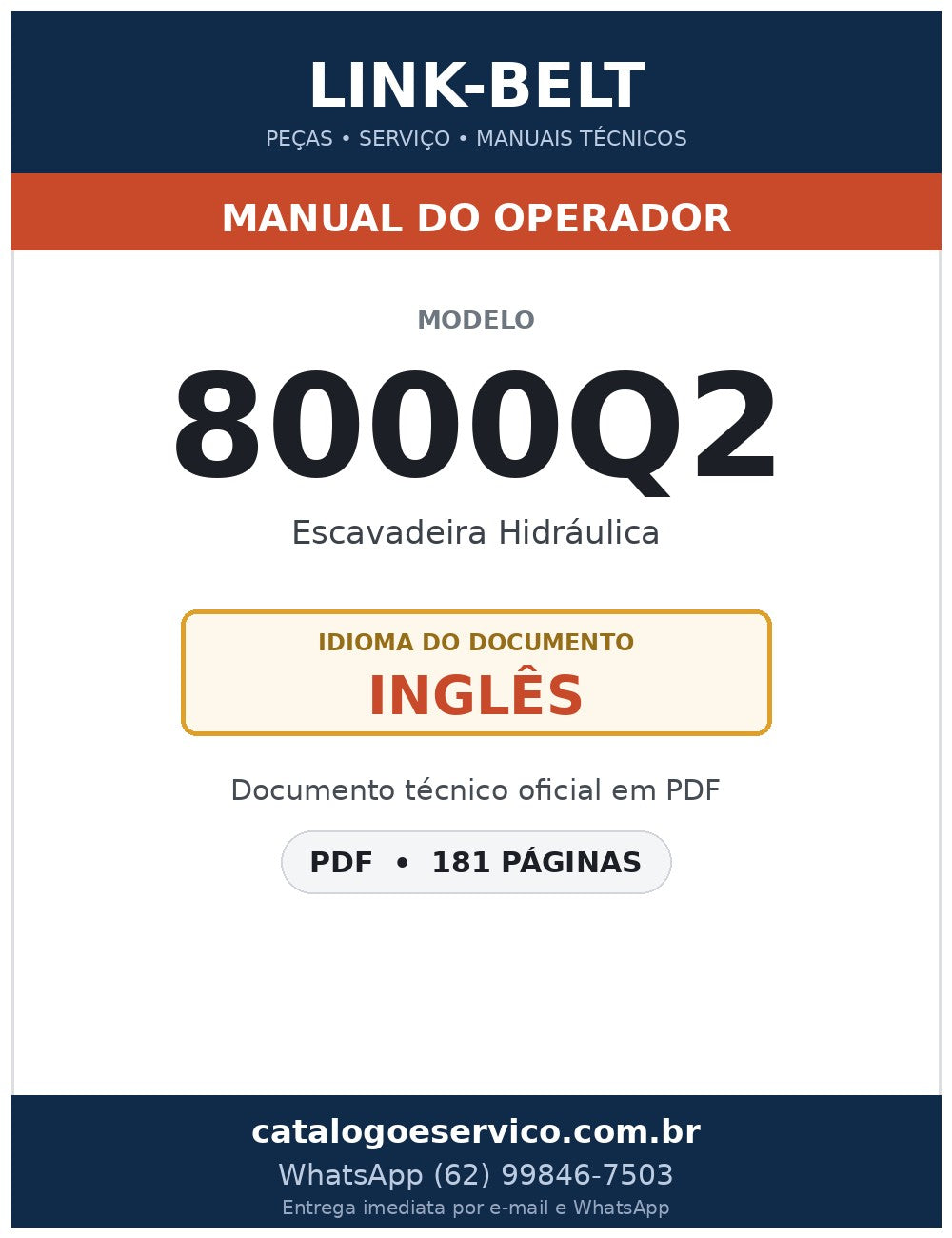 Manual do Operador Link-Belt 8000Q2 Escavadeira Hidráulica