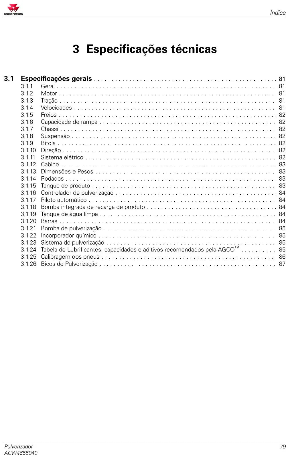 Manual do Operador — Pulverizador Massey Ferguson MF 8125 (2018) — página interna