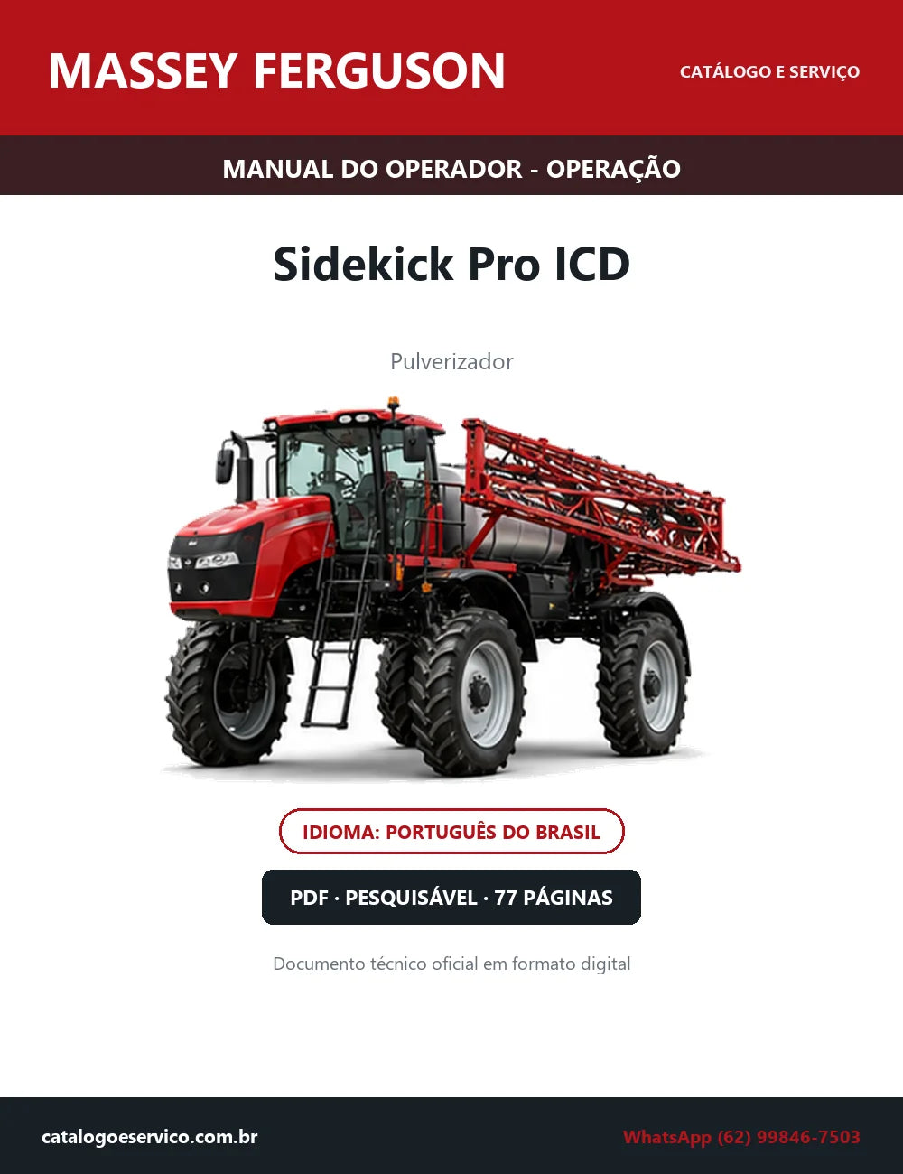 Manual do Operador — Operação Massey Ferguson Sidekick Pro ICD — Pulverizador — 2019 — 77 Páginas em PDF