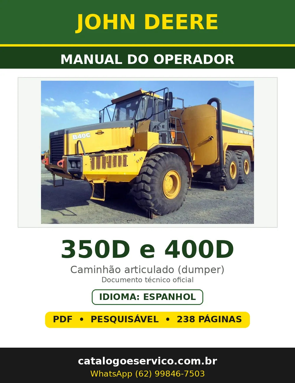 Capa - Manual do Operador John Deere 350D e 400D