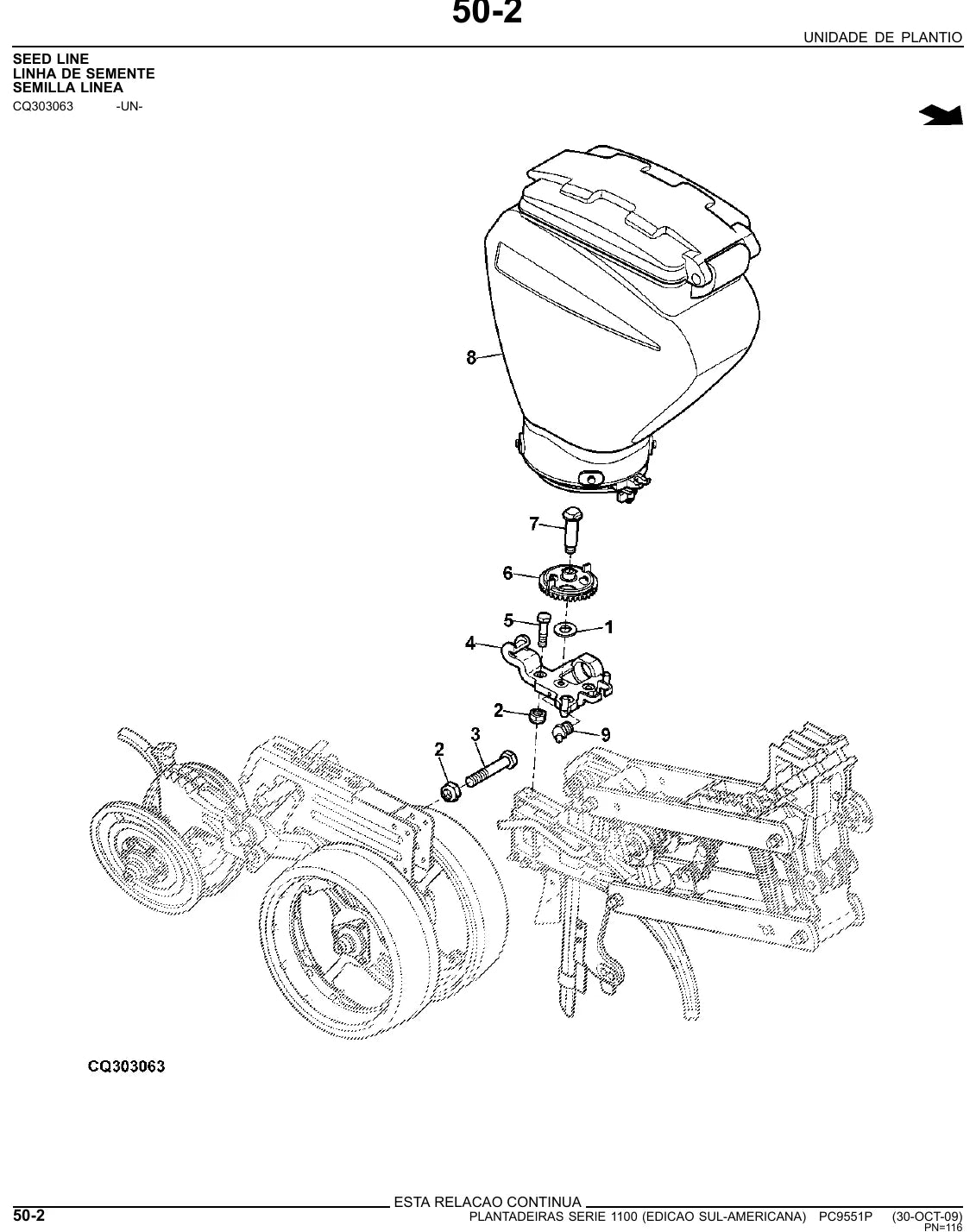Vista explodida de conjunto — John Deere 1107 / 1109 / 1111 (amostra 1 de 2)