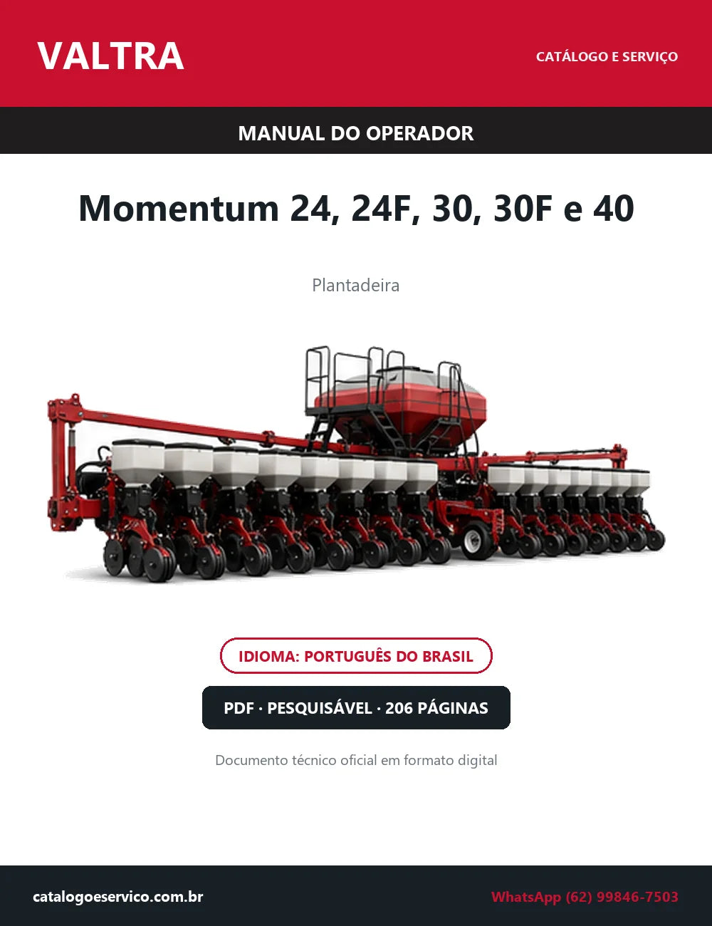 Manual do Operador Valtra Momentum 24, 24F, 30, 30F e 40 — Plantadeira — 2022 — 206 Páginas em PDF