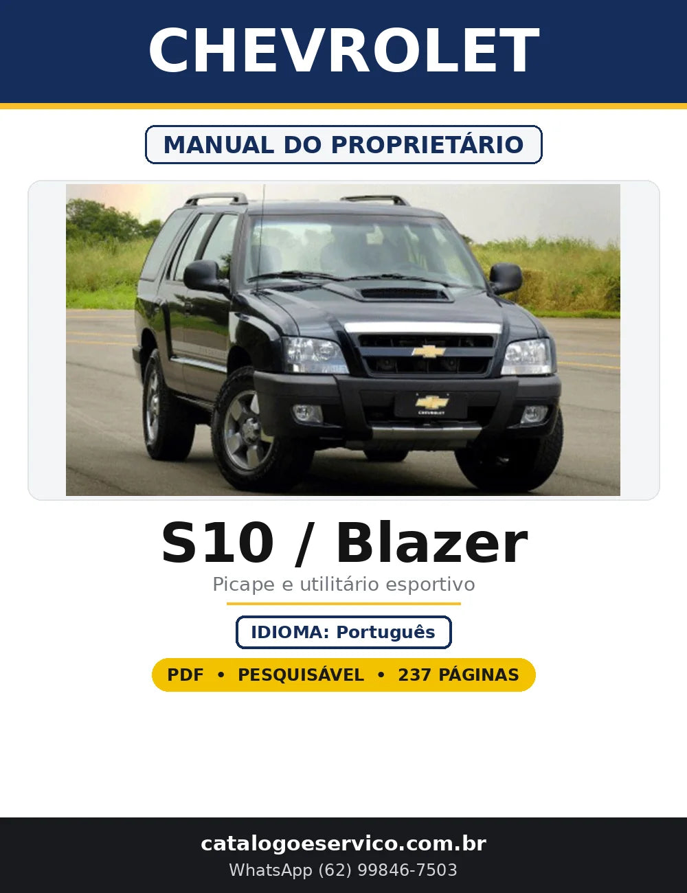 Capa do Manual do Proprietário Chevrolet S10 / Blazer em PDF com 237 páginas