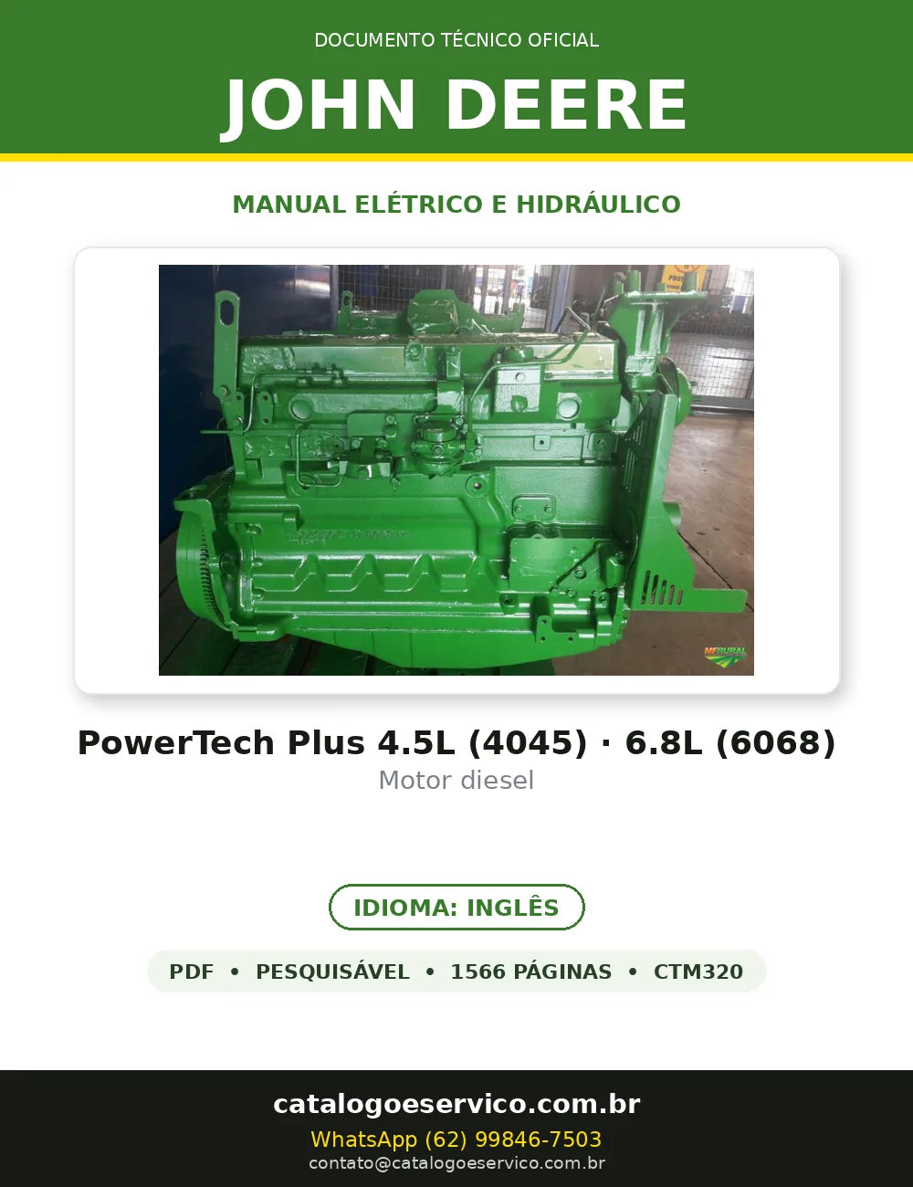 Manual Elétrico/Hidráulico John Deere MOTORES DIESEL 6068 em PDF — capa do documento técnico (1566 páginas, Inglês)