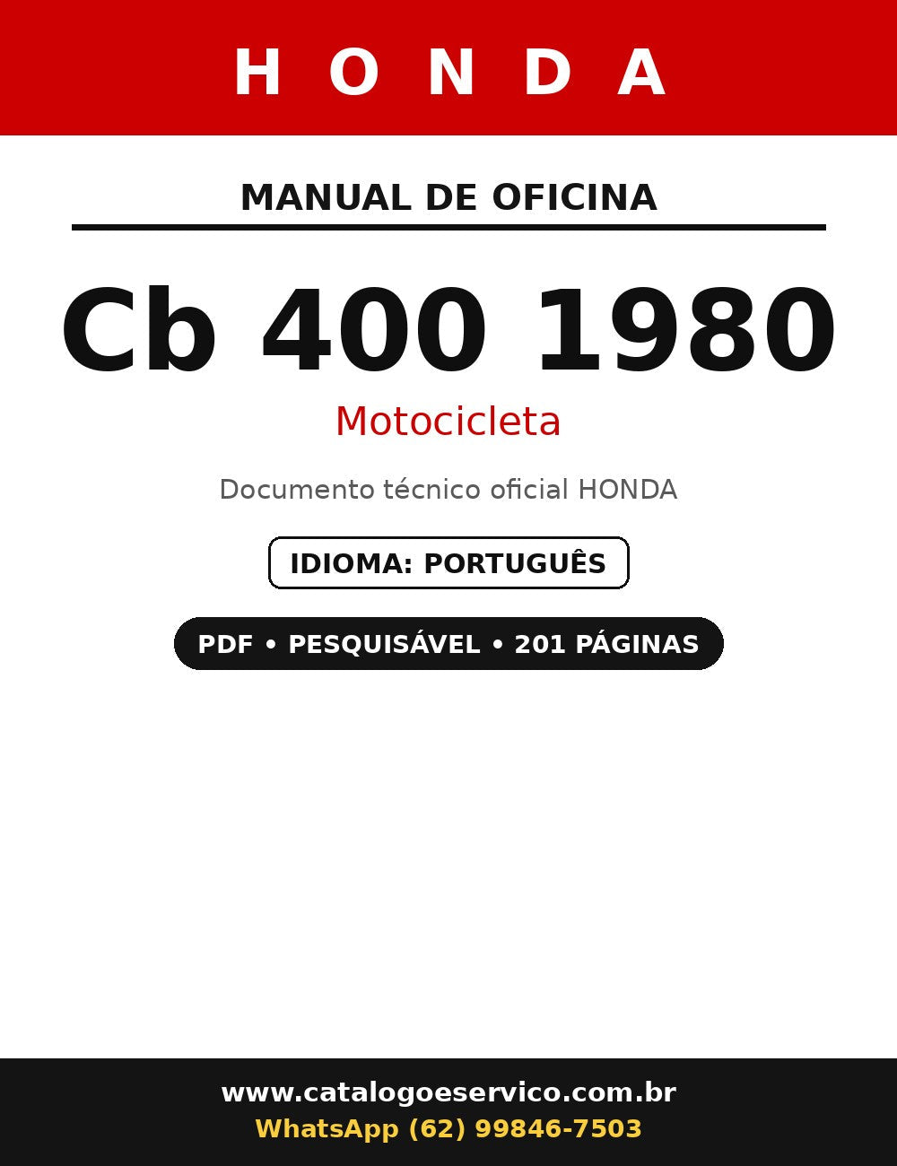 Manual Oficina Serviço Motocicleta Honda Cb 400 1980