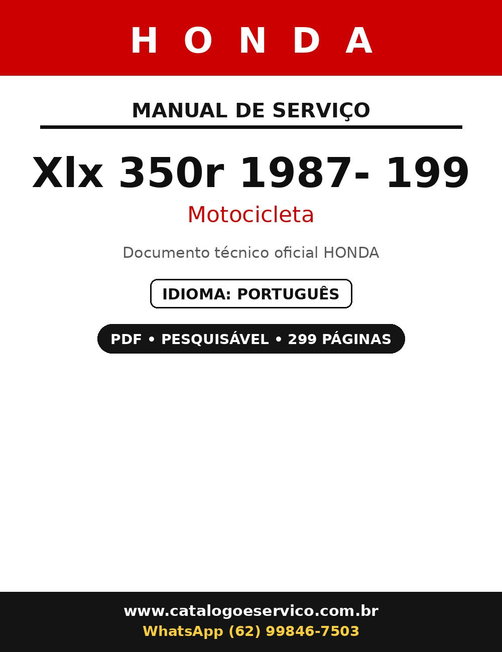 Manual Oficina Serviço Motocicleta Honda Xlx 350r 1987 199