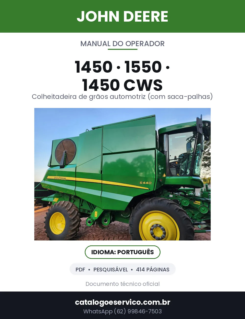 Capa — Manual do Operador John Deere 1450 / 1550 / 1450 CWS em PDF