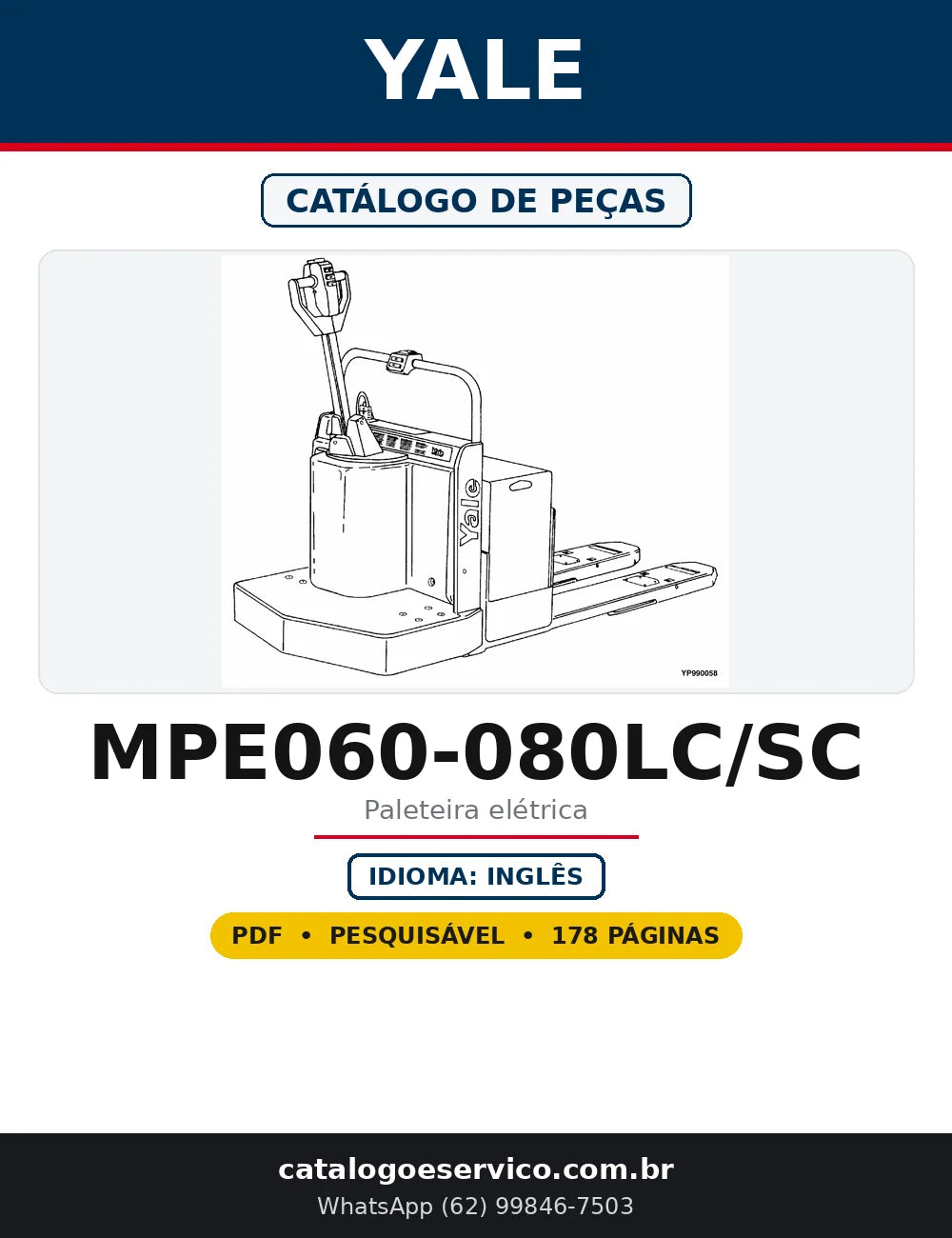 Capa do Catálogo de Peças Yale MPE060-080LC/SC em PDF com 178 páginas