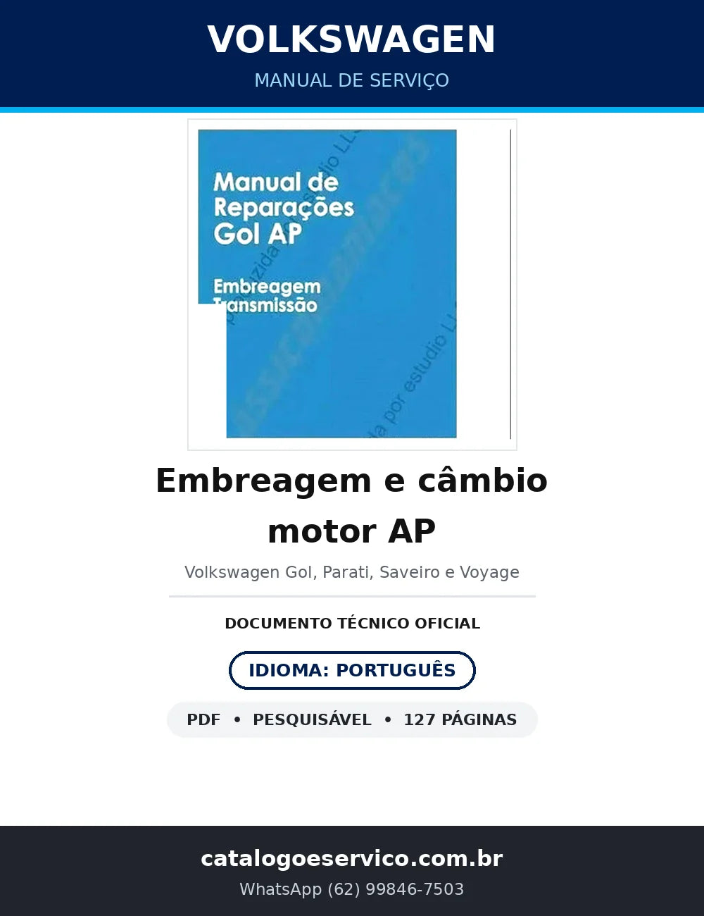 Manual de Serviço Volkswagen Embreagem e câmbio — motor AP — 127 págs. — capa