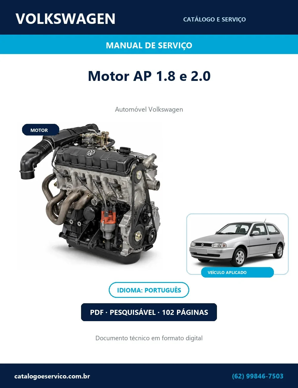 Manual de Serviço Volkswagen Motor AP 1.8 e 2.0 — 102 págs. — capa