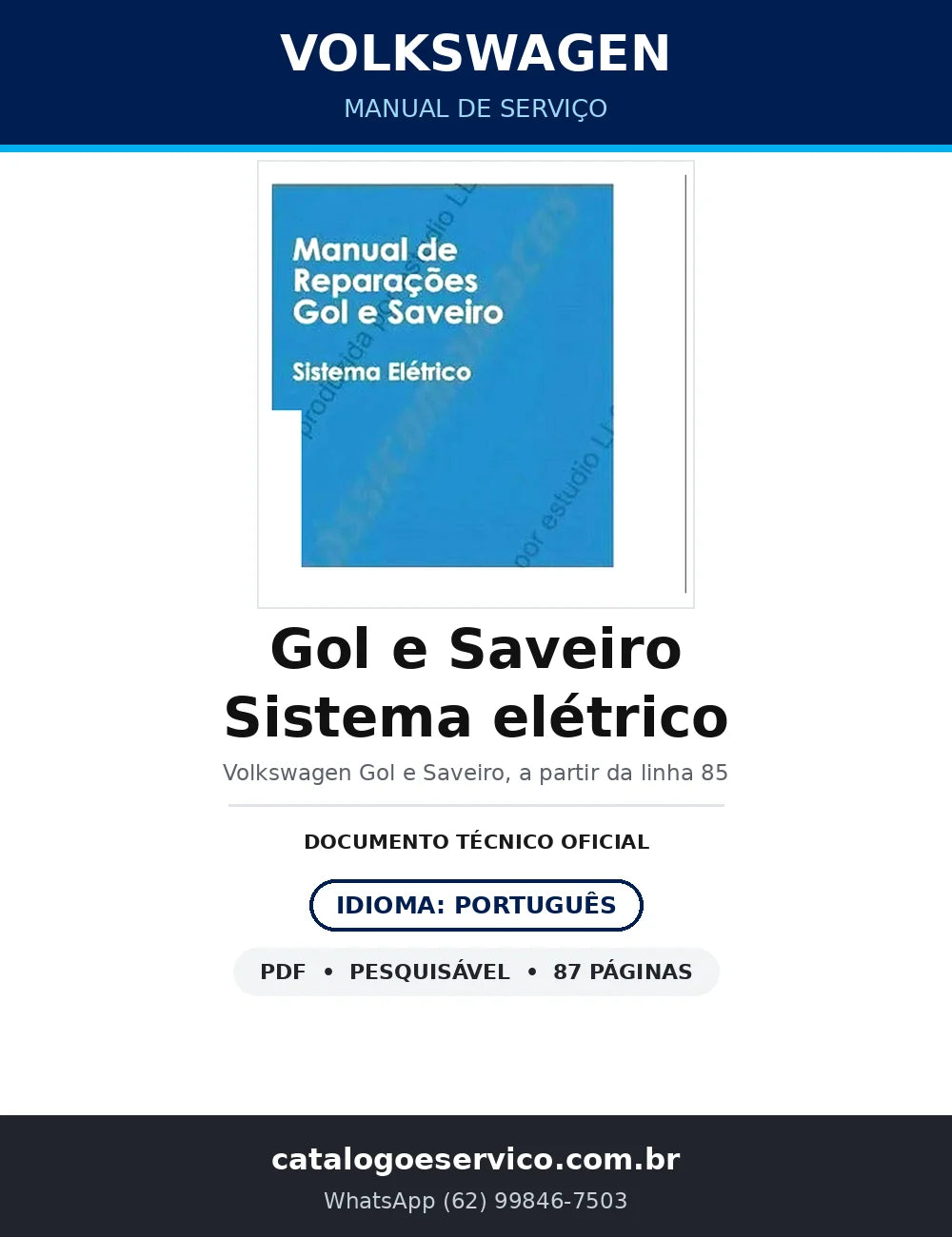 Manual de Serviço Volkswagen Gol e Saveiro — sistema elétrico — 87 págs. — capa