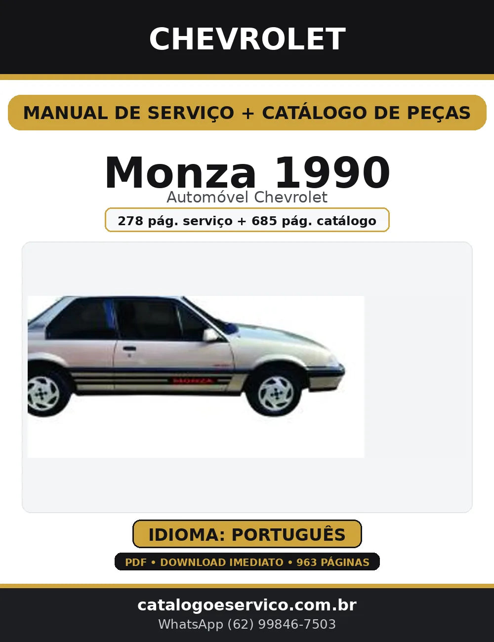 Manual de Serviço + Catálogo de Peças Chevrolet Monza 1990 — Português (PDF) — capa