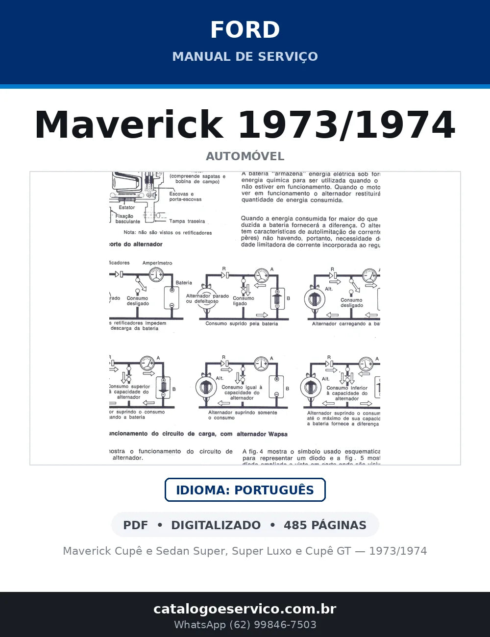 Capa do Manual de Serviço Ford Maverick 1973/1974 em PDF — Maverick Cupê e Sedan Super, Super Luxo e Cupê GT — 1973/1974