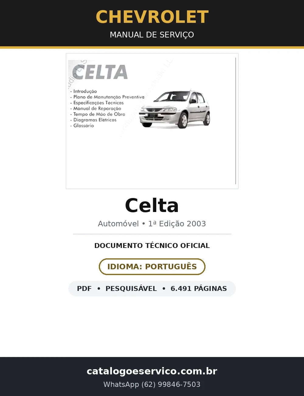 Manual de Serviço Chevrolet Celta — 1ª Edição (6.491 págs.) — capa