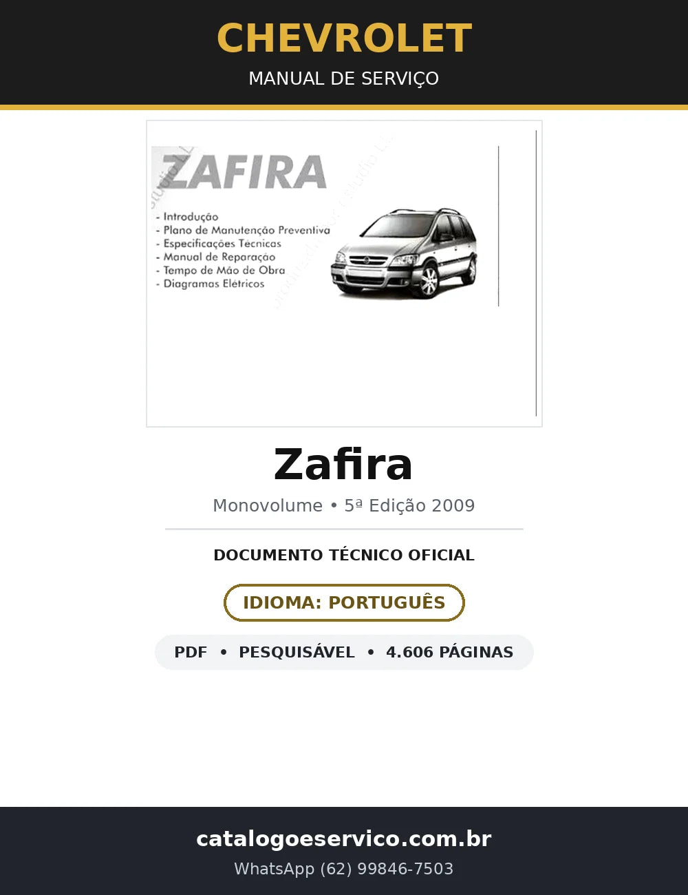 Manual de Serviço Chevrolet Zafira — 5ª Edição 2009 (4.606 págs.) — capa