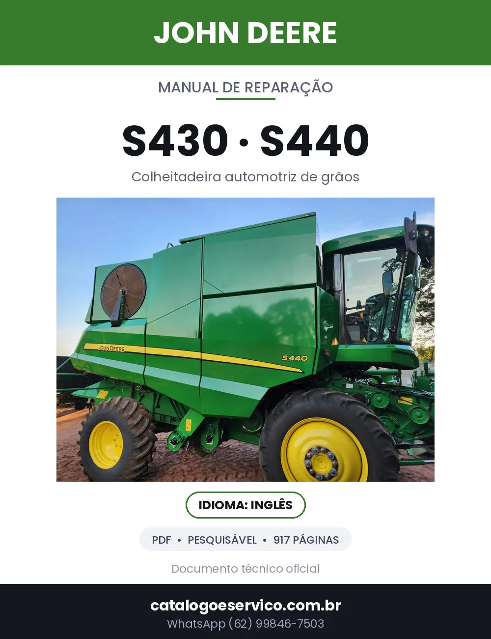 Capa — Manual de Reparação John Deere S430 / S440 em PDF